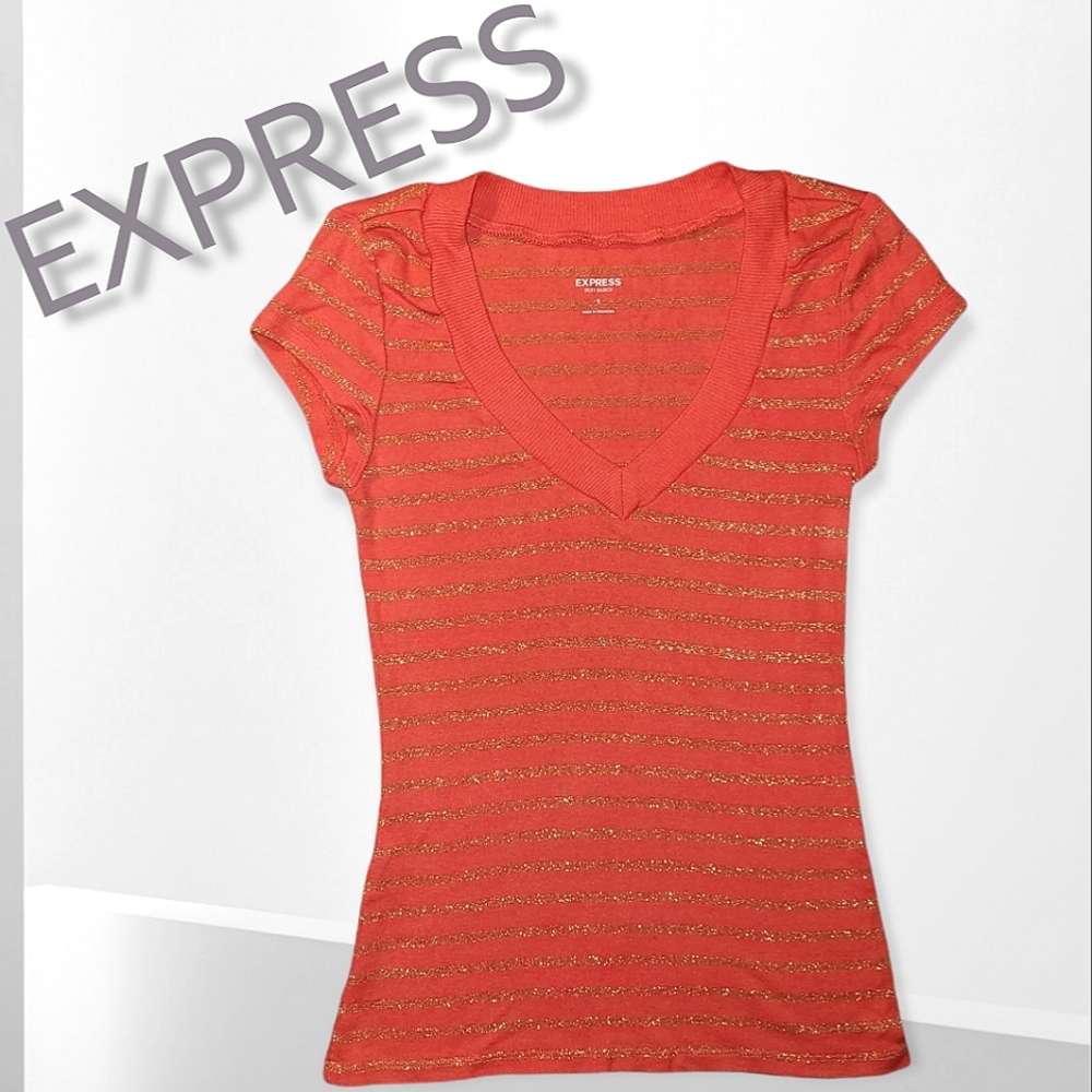 Express Red and Gold Short Sleeve Top Size S
